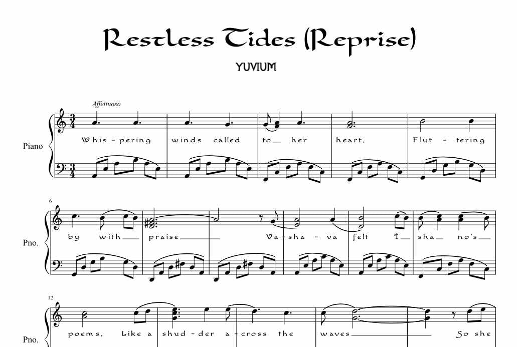 Restless Tides (Reprise) - Yuvium Sheet Music